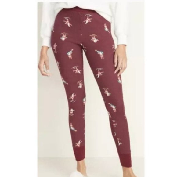 Old Navy Other - Old Navy Skiing Skating Santa Claus with Christmas Tree Waffle Knit Leggings